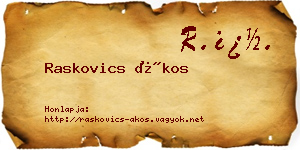 Raskovics Ákos névjegykártya